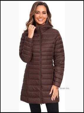 Women's Packable Down Jacket Ultralight Long Puffer Coat Hooded